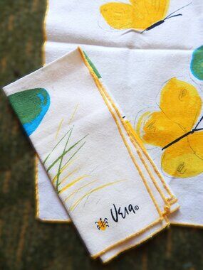 2 Vintage Vera Cotton Napkins - Butterflies -14 1/2" x 16"